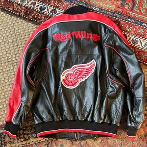 Vtg. 90's Detroit Red Wings Leather Jacket Large GIII & Carl Banks NHL Bomber